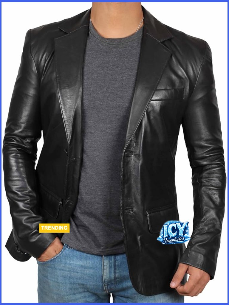Real Lambskin Leather Blazer Jacket For Men, Casual Long Sleeve